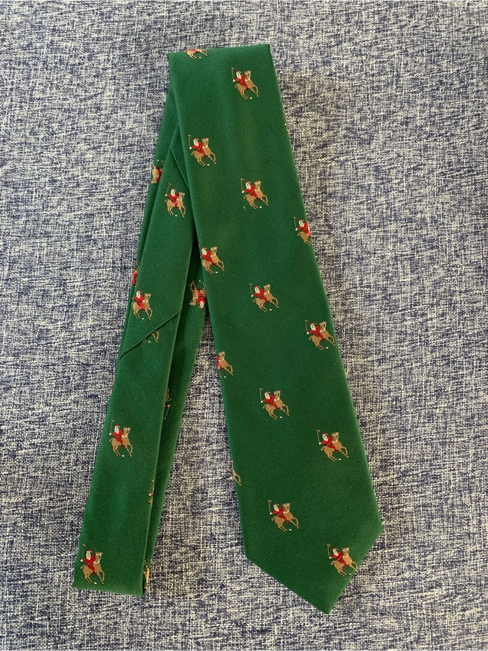 Vintage Briar Pride of England Green Santa Playing Polo Silk Blend Tie